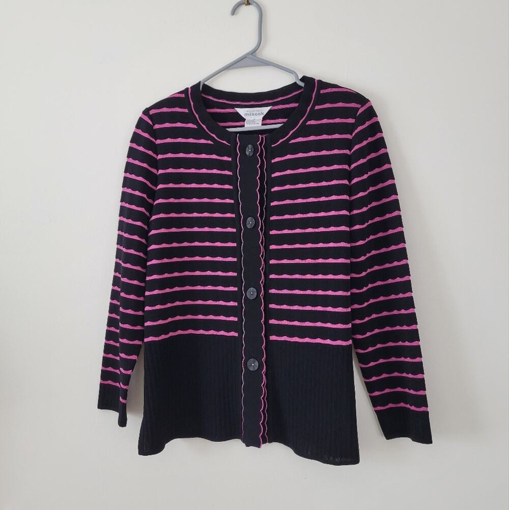 Exclusively Misook Scalloped Button Front Cardigan Sweater small